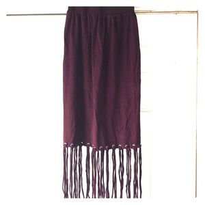 Maroon midi fringe skirt